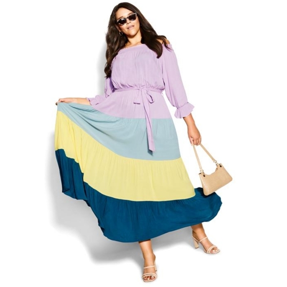 NWT City Chic Maxi Bella Dress Lilac Off the Shoulder 20 Plus Size - Picture 1 of 11